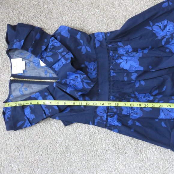 NWT Kate Spade Hibiscus Ruffle Dress 100% Cotton Navy & Blue - Size 2 - Picture 11 of 15